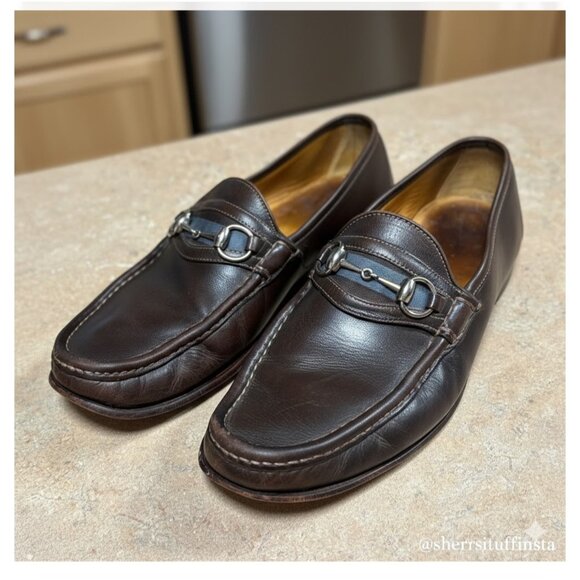 Authentic Gucci Mens Brown Leather Horsebit Loafers Size 9.5 D Made In Italy - Picture 5 of 16